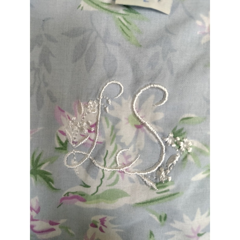 Lanz of Salzburg Robe Gown Set L Blue Hummingbird Floral 100% Cotton Eyelet Trim - Picture 4 of 16